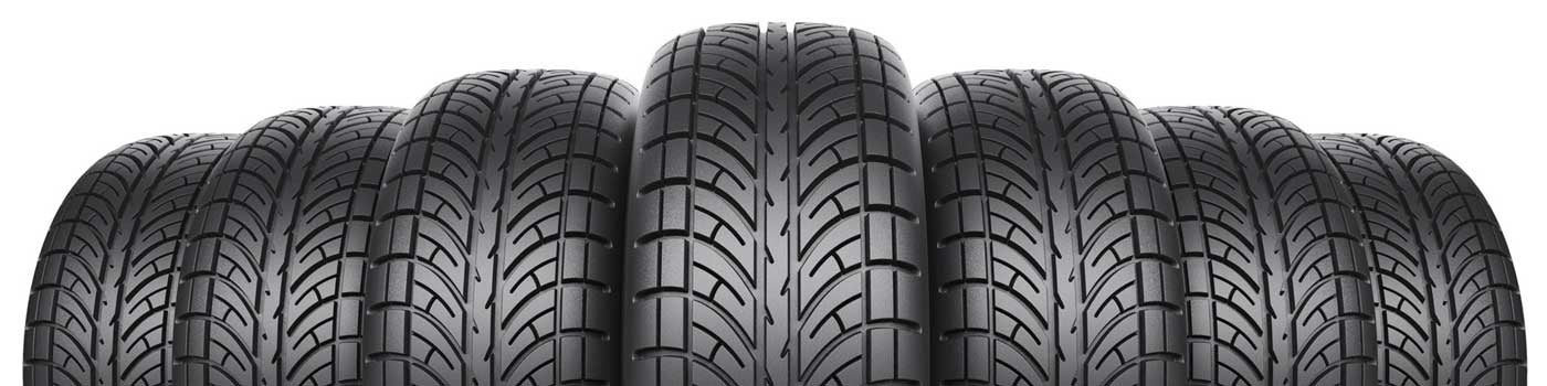 View of tires lined up next to each other